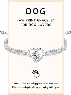 J.Endéar Sterling Silver Dog Paw Bracelet Charm with Braided Chain - Heart Paw Print Design - Handmade Jewelry for Women & Girls
