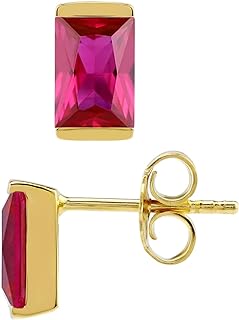 Silvershake 7X5mm Baguette Shape Birthstone Gemstone White Gold Plated or Yellow Gold Plated 925 Sterling Silver Business Attire Stud Post Earrings Jewelry for Women