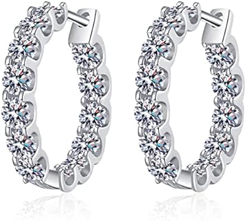 Sterling Silver Moissanite Hoop Earrings, 2.6cttw D Color Lab Created Diamonds, 18K Gold Plated Huggie Earrings for Women, Round Cut Design with GRA Certificate
