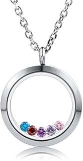 Floating Charm Necklace for Women Locket Pendant Personalized Photo Text Stainless Steel & Glass Locket with Birthstone Living Memory Friendship Necklace Mother Daughter Necklace Mom Locket