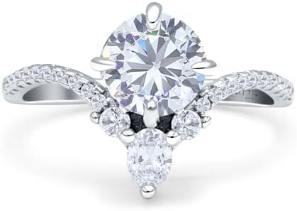 Art Deco Round V Shaped Chevron Ring Curved Contour Oval Cubic Zirconia Wedding Engagement Ring Solid 925 Sterling Silver