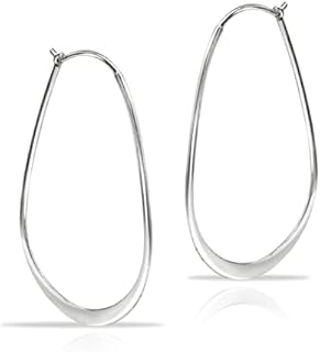 Hoops & Loops 925 Sterling Silver Oval Flat Thin Large 44mm (1.73 in) High Polished Lightweight Click-Top Hoop Earrings for Women and Teen Girls