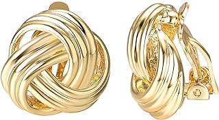 Yoursfs Knot Clip on Earrings for Women 18k Yellow Gold Plated Three Knot Clip On Statement Earrings 18MM