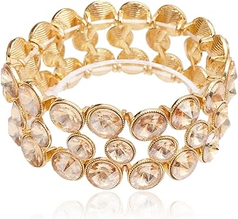 Elegant Ivory Crystal Bangle Bracelet with Box Chain for Women, Art Deco Design