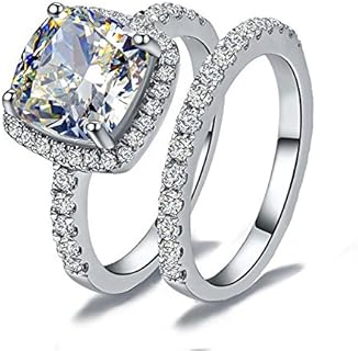 2 Carat Princess Cushion Cut Engagement Ring with Cubic Zirconia for Women, Classic Design in Platinum Plated 925 Silver