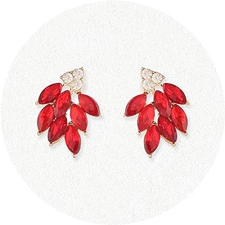 Push Back Red Rhinestone and Crystal Stud Earrings for Women, Small Dainty Design for Weddings and Parties