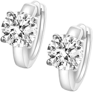 Stylish White Gold Plated Sterling Silver Moissanite Hoop Earrings, Durable Hinged Hoop Back Finding Design - Perfect Gift for Women