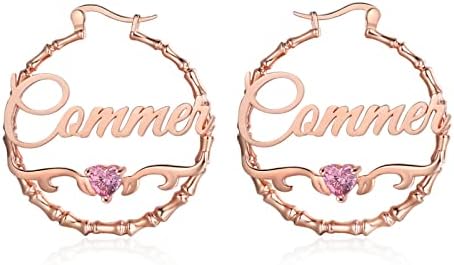 JewelOra Personalized Name Hoop Earrings for Women, Custom Name Bamboo Earrings, Customized Big Hoop Earrings Fashion Jewelry