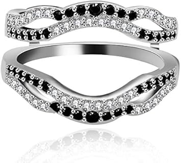 Uloveido Platinum Plated Wedding Engagement Anniversary Promise Rings Enhancer Infinity Rings Enhancer for Women Girls with Black White Cubic Zirconia Created Diamond Ring Y444