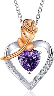 Cable Chain Sterling Silver Mom Pendant Necklace with Cubic Zirconia Heart for Women, Girls, Wife, Mom, Daughter, Sister - Rose Flower Love Heart Design