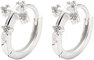 Huggie CZ Cross Small Hoop Earrings for Women Girls 925 Sterling Silver Cubic Zirconia Cute Hoops Cartilage Cuff Helix Wrap Hypoallergenic Payer Jewelry Christmas Birthday Gift