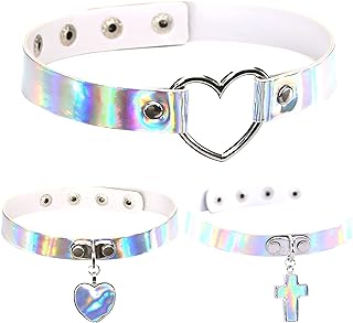 LaVenty Gothic Choker Adjustable Punk PU Leather Necklaces Disco Party Outfit Collar Choker Necklaces Vintage