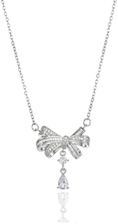 Women's Elegant Crystal Bow Necklace with Ball Chain & Pearl Detail - Chic Accessory for Weddings, Parties, & Everyday Fashion