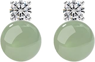 Mother's Day Gift Idea: BDRIUOCNE Jade Stud Earrings with Gold Plated Silver Back Finding and Moissanite Gem Accents in Ball Design