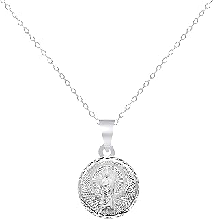 925 Sterling Silver Saint Jude Thaddeus Small Round Pendant Charm Necklace with 18" Rolo Chain