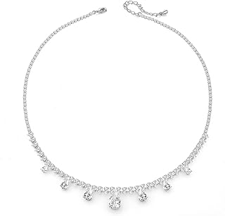 Cubic Zirconia Crystal Tennis Teardrop Choker Necklace for Bridesmaid Wedding Prom Party Birthdays