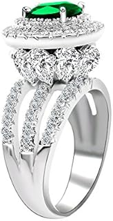 Uloveido Large Simulated Emerald Statement Halo Cocktail Ring with Green Crystal for Women Party Anniversary RJ213