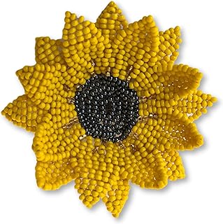 Sunflower Pin, Decorative Beaded Charms for Clothes, Hats, and Purses, Remembrance Novelty Jewelry, Busy Bee, Handmade Brooch from Guatemala, Fair Trade, Pink, Yellow, and Orange 2.75 Inches