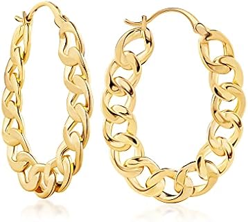 Barzel 18K Gold Plated Link Chain Hoop Earrings for Women - Made in Brazil