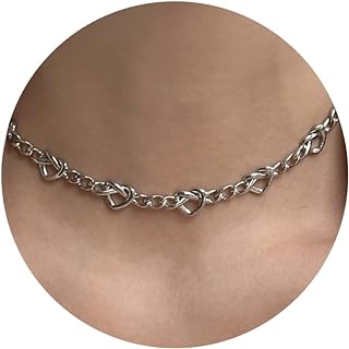 LecAit Gold Plated Love Heart Cuban Choker Necklace with Lobster Clasp & Cubic Zirconia Gem for Women - Ideal Mother's Day Gift