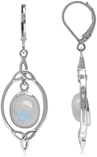 Silvershake 10X8mm Oval Shape Cabochon Stone or Inlay White Gold Plated or Yellow Gold Plated 925 Sterling Silver Triquetra Celtic Knot Drop Dangle Leverback Earrings Jewelry for Women