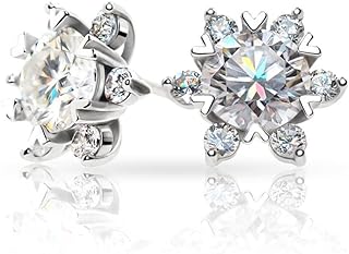 Brilliant Moissanite Stud Earrings 0.8 Carat D Color VVS1 Clarity S925 Sterling Silver Plated 18K White Gold Snowflake Earrings For Womens Girls Sparkling Wedding Jewelry Gifts