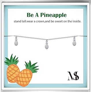 SOULMEET Women's Sterling Silver Pineapple Anklet with Lobster Claw Clasp and Rolo Chain, Embellished with Cubic Zirconia for Sparkling Elegance and Adjustable Comfort