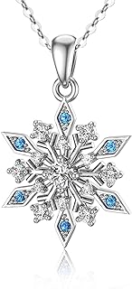 Women's 14K Solid White Gold & Blue Cubic Zirconia Snowflake Pendant Necklace with Adjustable Cable Chain