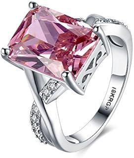 18k White Gold Plated Crystal Rings Sterling Silver Pink 6 Carats Cushion Cut Super Light Pink CZ Cocktail Ring Engagement Wedding Ring