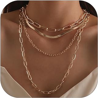 Adjustable Choistily Gold Layered Choker Necklace with Cuban Chain and Boho Layering Herringbone Design for Women - Metal Alloy