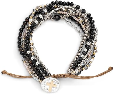 DEMDACO No-Clasp Beaded Love Bracelet in Brass, Glass, and Zinc Alloy with Heart Charm