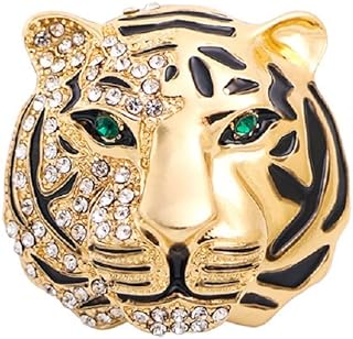 Rhinestone Tiger Head Brooch Pins,Gold Silver Vintage Animal Lapel Suit Pin,Punk Crysta Charm Tiger Head Badge Coat Collar Brooch for Men Women Girls