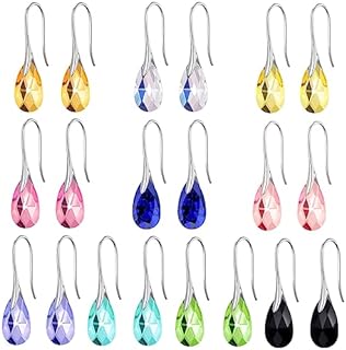 10-Pair Set of Versatile Teardrop Dangle Earrings with Cubic Zirconia Gems for Women, Hypoallergenic Stainless Steel French Wire Back Finding, Perfect for Sensitive Ears