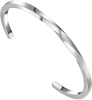 Womens Cuff Bangle Bracelets Twisted Stainless Steel Bracelet Hypoallergenic Ladies Open Cuff Bracelet, Stainless Steel, no gemstone