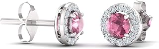 14K White Gold Push-Back Pink Diamond Stud Earrings with Certified Rose Quartz for Women | Petite Elegance Design