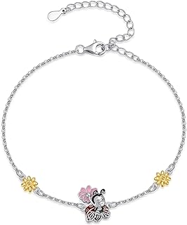 ZPMMPZ Crystal Ladybug Charm Bracelet with Sterling Silver Box Chain and Lobster Claw Clasp - Adjustable Inspirational Animal Jewelry for Women and Girls