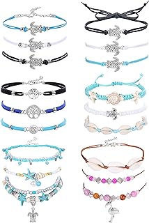 LOYALLOOK 18Pcs Anklet Bracelets for Womens Ankle Chain Turtle Wave Anklet Beach Ankle Bracelets Foot Jewelry for Women