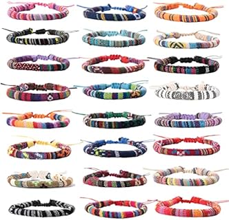 WAINIS 24PCS Braided Chain Friendship Bracelets with Cubic Zirconia for Men and Women - Ethnic Tribal Design in Cotton Woven Thread