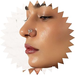 Yheakne Boho Crystal Heart Nose Ring Gold Cz Heart Nose Cuff Crystal Septum Nose Rings U Shaped Clip On Nose Stud Cz Hoop Nose Piercing Jewelry for Women and Girls