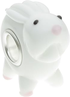 Sterling Silver Glass Bead Charm with White Bunny Design for Women and Men, Perfect for European-Style Bracelets