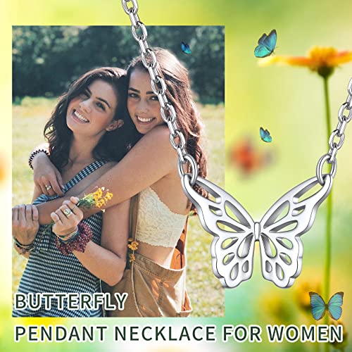 925 Sterling Silver Butterfly Necklace for Girls, Dainty Cute Butterfly Pendant Necklace for Women Minimalist Everyday Jewelry