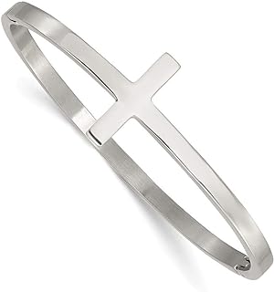 Other-Clasp Silver Stainless Steel Cross Bangle Bracelet, Comfortable and Stylish Religious Faith Jewelry for Women, Stackable Hinged Cuff Design without Gemstone