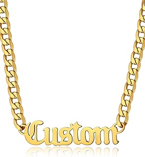 GOLDCHIC JEWELRY Name Necklace Personalized for Men, Womens Custom Name Plate Chain, Stainless Steel Customized Old English Nameplate Choker with Curb Chains Custom, 16 inches to 30 inches