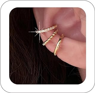 Versatile 3-Piece Set of 14K Gold-Plated Non-Pierced Clip-On Simple Ear Cuffs, Lightweight Zinc Ear Jewelry for Women, Men and Girls - Minimalist Wrap Huggie Cuff Design