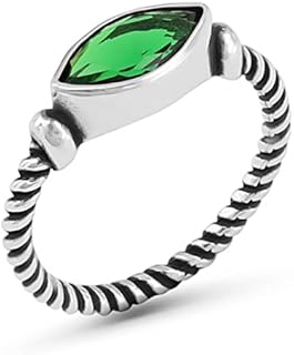 Emerald Marquise Engagement Ring with Simulated-Emerald Cubic Zirconia in Sterling Silver - Perfect Gift for Her