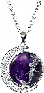Lobster Clasp Mermaid Pendant Necklace with Cable Chain | Alloy and Glass Crescent Moon Charm | Ideal for Women and Teen Girls
