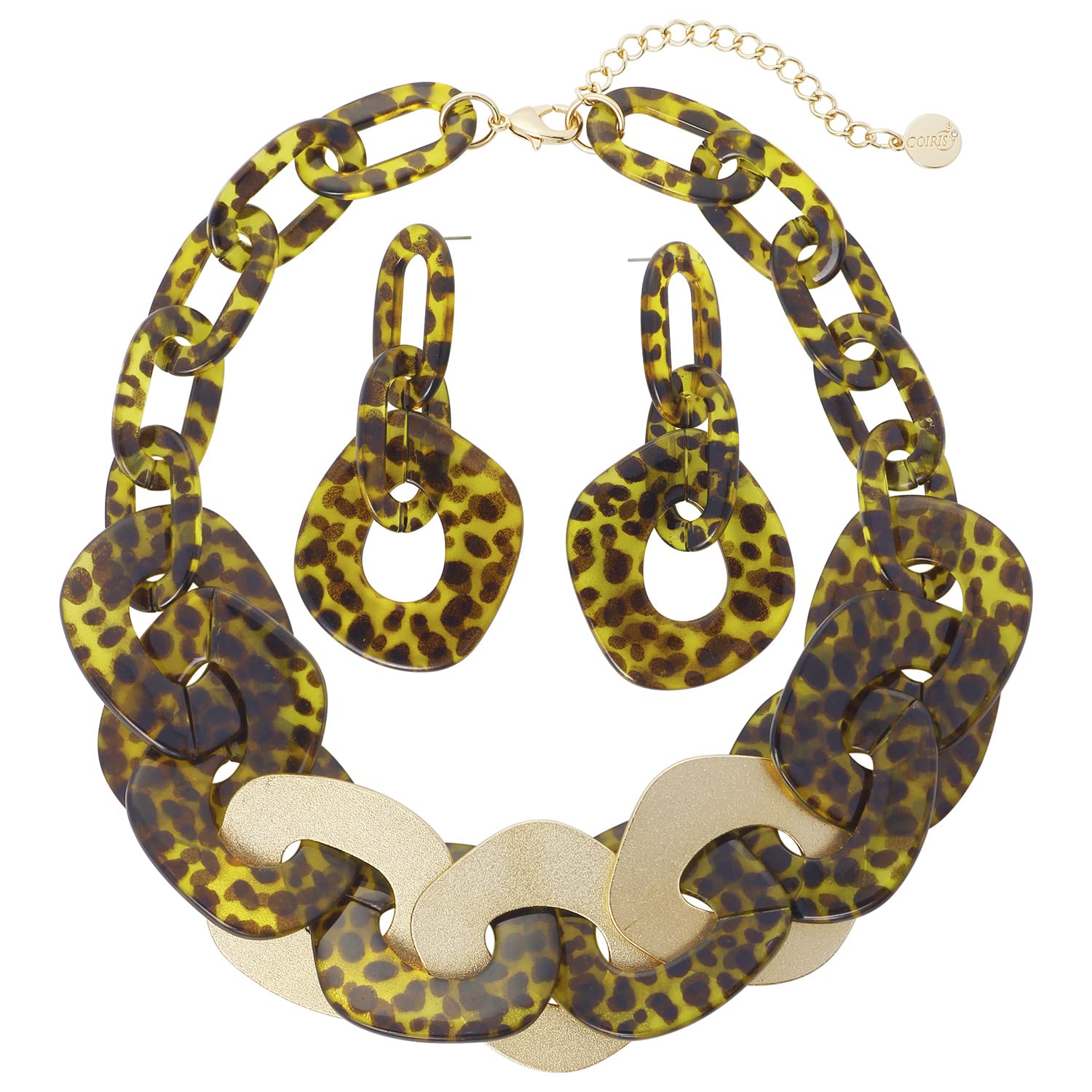 Coiris Statement Chunky Necklace Metal Punk Acrylic Cuban Link Chain Necklaces Bohemian Tortoise Shell Acrylic Resin Chain Link