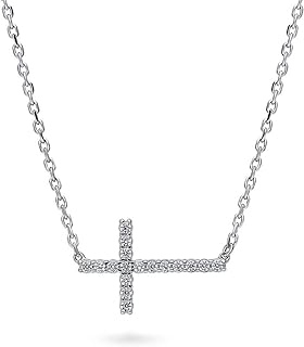 BERRICLE Sterling Silver Sideways Cross Cubic Zirconia CZ Fashion Pendant Necklace for Women, Rhodium Plated