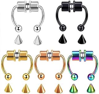 Magnetic Septum Nose Ring Horseshoe Fake Nose Ring Hoop Reusable Nose Ring Hoop Non-Piercing 316L Stainless Steel - 5 Pack