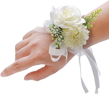 Egurs Élégant Bracelet Mariée Fleurs pour Femmes et Filles, Taille Unique avec Design Exquis en Satin et Fleurs Artificielles, Parfait pour Mariage et autres Occasions Formelles